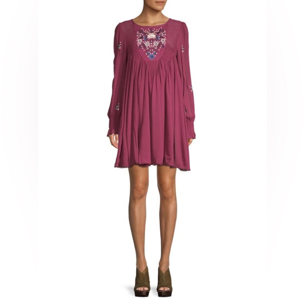 Free People Mohave Embroidered Lace Long Sleeve Low Back Mini Dress S